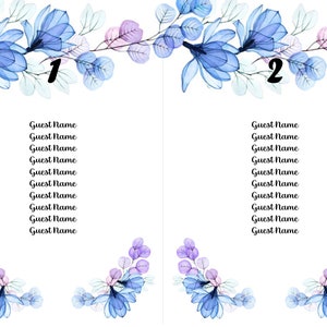 Wedding Seating List Blue Flowers