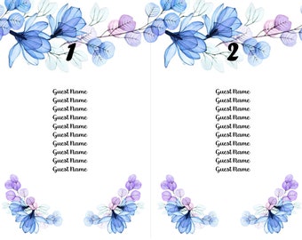 Wedding Seating List Blue Flowers