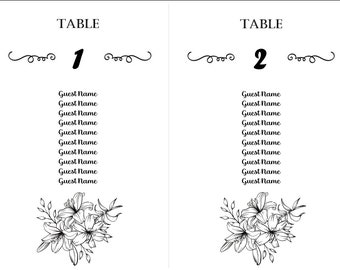 Floral Wedding Seating Lists