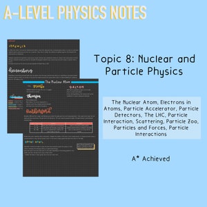 May include: A-Level Physics Notes on Nuclear and Particle Physics. The notes cover topics like the nuclear atom, particle accelerators, particle detectors, the LHC, particle interaction, scattering, particle zoo, particles and forces, and particle interactions. The notes are designed for students aiming for an A* grade.
