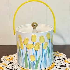 Morgan Yellow Tulip Floral Plastic Ice Bucket