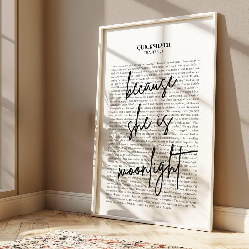 Quicksilver Book Quote | Kingfisher | Callie Hart | She is Moonlight | BookTok | Wall Art Minimalistic Bookish Quote Print |Digital Download