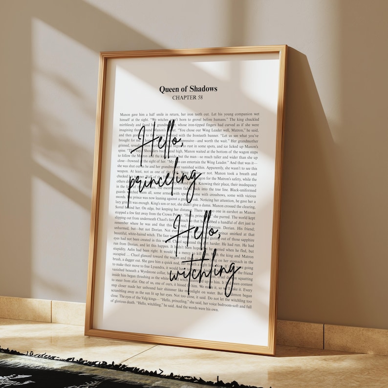 Hello princeling, hello witchling |Throne of Glass | Aelin Galathynius| Sarah J Maas Quote|Minimalistic Bookish Quote Print Digital Download
