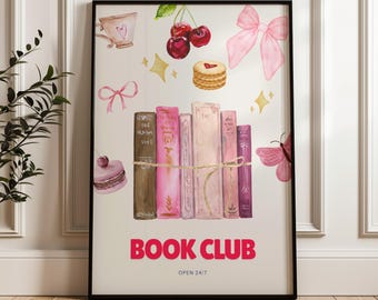 Boekenclubposter: trendy leesgrage muurkunst (digitale download)