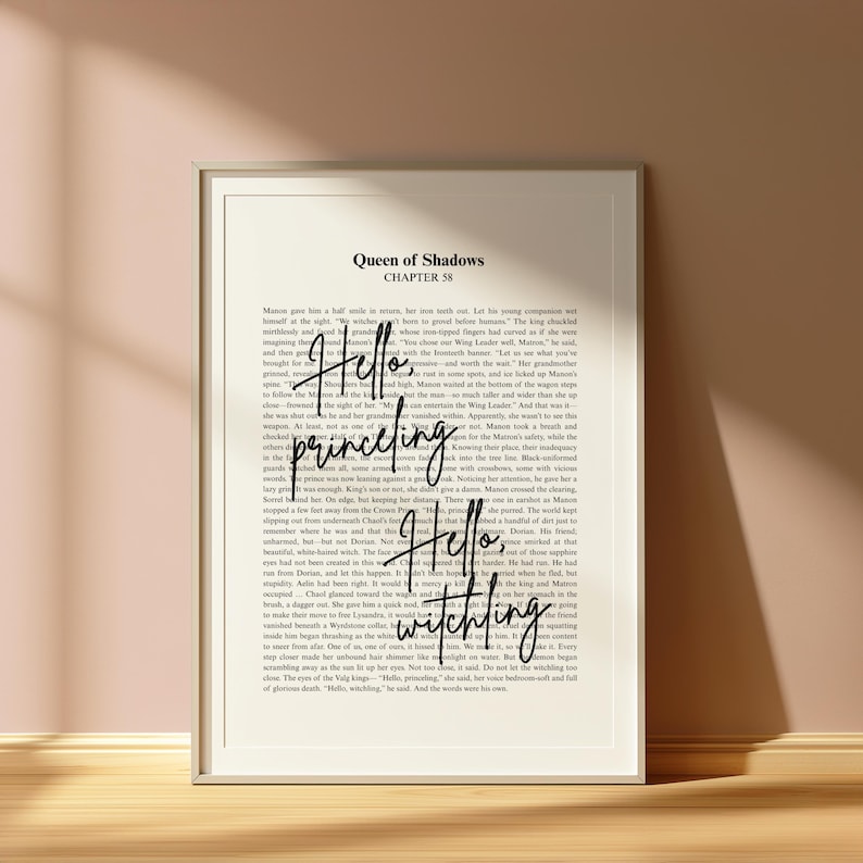 Hello princeling, hello witchling |Throne of Glass | Aelin Galathynius| Sarah J Maas Quote|Minimalistic Bookish Quote Print Digital Download