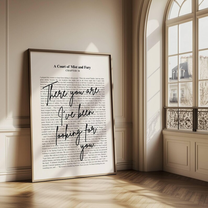ACOMAF Daar ben je dan. Ik ben naar je op zoek | Citaat van Sarah J Maas | Minimalistische schoolse quote print digitale download | Rijszand | Velaris afbeelding 5