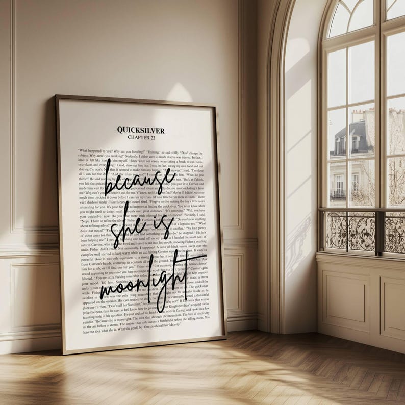 Quicksilver Book Quote | Kingfisher | Callie Hart | She is Moonlight | BookTok | Wall Art Minimalistic Bookish Quote Print |Digital Download