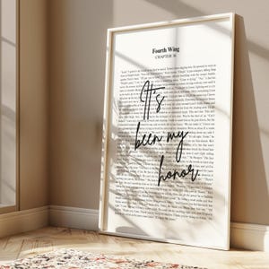 It&#39;s been my honor | Fourth Wing | Rebecca Yarros | Printable Wall Art | Book Lover Poster Minimalistic Bookish Quote Print Digital Download