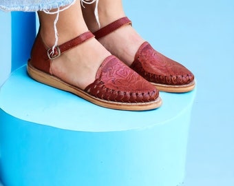 Damen Huarache Leder Slip On Sandalen - Authentische mexikanische Handgemachte Handwerkliche Boho Wohnungen