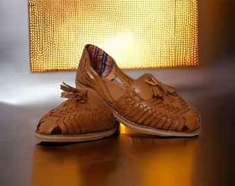 Handgefertigte Leder Huarache Sandalen: Mexikanische Boho Damenschuhe