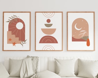 Set of 3 Pink Wall Art, Gallery Print Set, Flower Art Prints, Download, Poster, Retro Wall Decor, Digital Art Prints Trendy