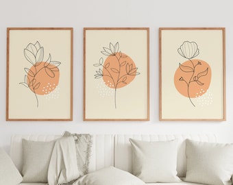 Mid Century Art Set of 3 Prints, Boho Art Print Set, Terracotta Sun and ...