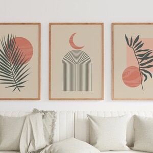 Mid Century Art Set of 3 Prints, Boho Geometric Art Print Set, Sun and ...