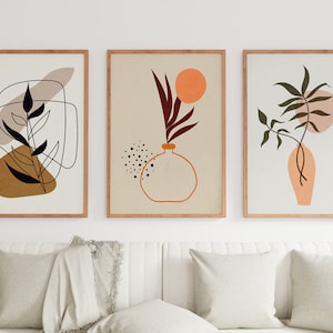Set of 3 Wall Prints, Boho Abstract Wall Art Prints, Boho Wall Decor, Scandi, Mid Century, Black, Beige, Green, Terracotta, Boho Wall Art