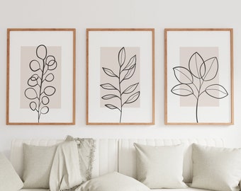 Set of 3 Wall Prints, Neutral Wall Prints, Botanical Wall Prints, Plant Wall Art, Botanical Line Art, Neutral Home Decor, Natural Wall Art