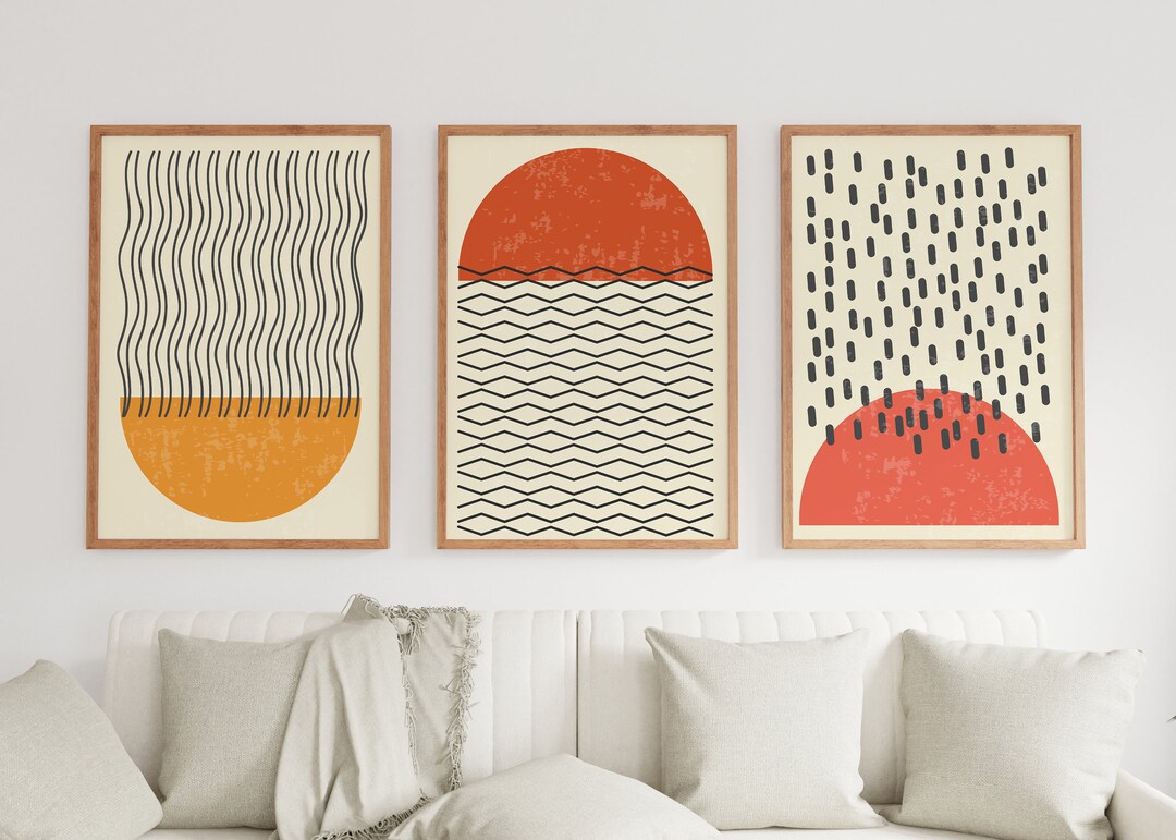 Mid Century Modern Art, Sun and Moon Print, Terracotta Wall Art, Set of ...