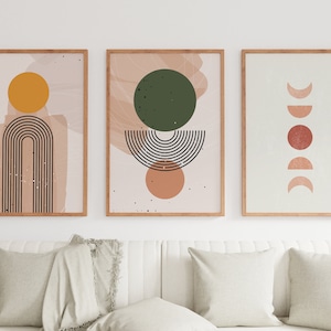 Set of 3, Neutral Modern Wall Art Decor, Digital Download, Boho Style Art Prints, Turqouise, Orange Rainbow Printables