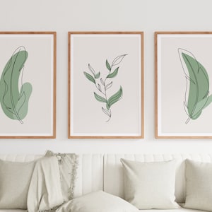 Set of 3 Wall Prints, Green Wall Art, Sage Green Wall Prints, Green Wall Decor, Botanical Prints, Natural Wall Decor, Instant Download