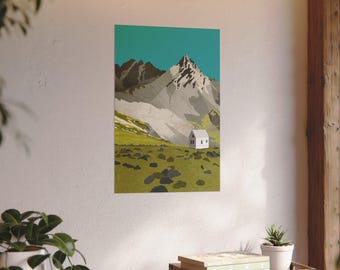 Bomber Hut, Hatcher Pass Alaska, Watercolor Matte Poster