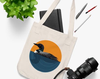 Loon Art Organic Canvas Tote Bag: Eco-Friendly Market Shopper