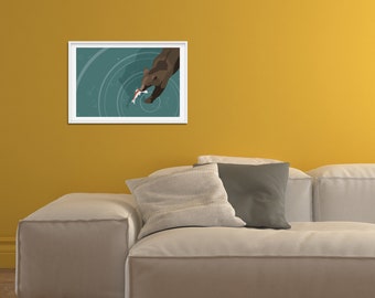Grizzly From Above (24x16, fine art print, horizontal, dark-teal)