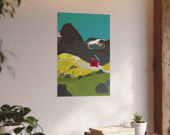 Hatcher Pass Alaska Poster: Mint Hut Landscape Art, Scandinavian Style