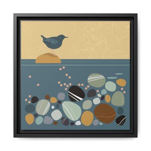 American Dipper: Bird and Stone Art Print, Framed Canvas Art for Home Decor, Nature Lover Gift, Modern Wall Art, Minimalist Decoration