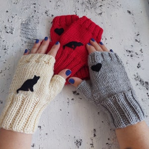 Guanti senza dita con gatto, muffole a forma di gattino, scaldapolsi morbidi e comodi, scaldamani con motivo a cuore, regalo per mamma gatto, regalo a forma di animale per lei