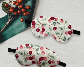 Red Cherry Pattern Eye Mask | Handmade Sleep Eye Mask | 100% Mulberry Silk | Organic Silk | Breathable Eye Mask | Skin friendly breath