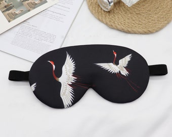 Red-crowned Crane Pattern | 100% Mulberry Silk Eye Mask | Organic Silk Eye Mask | Beauty Sleep | Sleeping Eye Mask | Gift for Men or Women