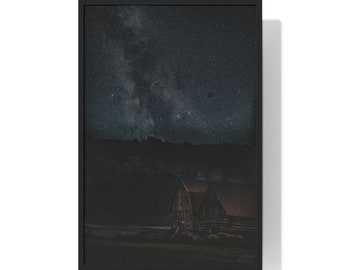 The Barns and Stars, Landscape Astrophotography | Milky way - Premium Framed Vertical Poster