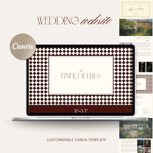 Elegante Canva Hochzeit Website Vorlage | Personalisierbar | Europäisch | Burgund und Creme | Hochzeitsort | Vintage, Italienisch, Altes Geld