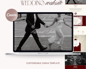 Fully Customizable Wedding Website Template with Canva | Vintage and Romantic | Maroon and Cream | Elegant and Timeless | Old Money