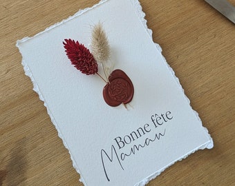 Cartão florido de Dia das Mães "Feliz Dia das Mães" com flores secas e selo de cera - Cartão de felicitações