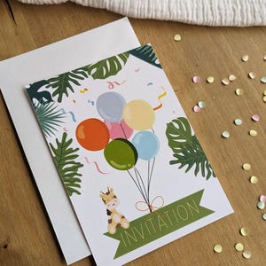 Invitación de cumpleaños infantil de la selva – Animales salvajes – Personalizada – Tarjeta impresa o PDF – Fiesta de niña o niño