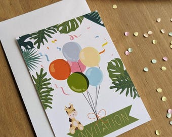 Convite de Aniversário Infantil Selva – Animais Selvagens – Personalizado – Cartão Impresso ou PDF – Festa de Menina ou Menino