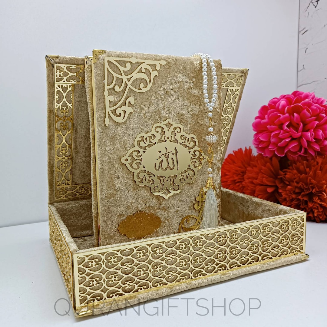 Quran Gift Set, Personalized Quran With Velvet Box and Tasbih Set