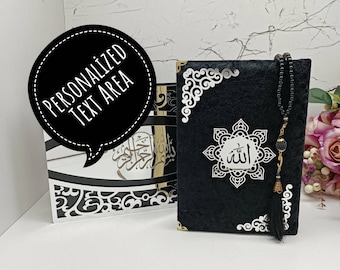 Personalized Velvet Quran Gift Set: Silver Box & Tasbih, Islamic Wedding
