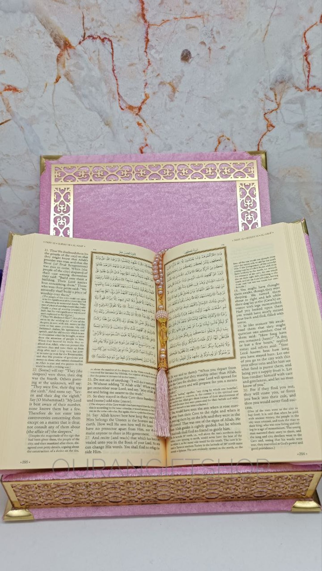 Quran With English Pink Quran Velvet Box and Tasbih Set Etsy
