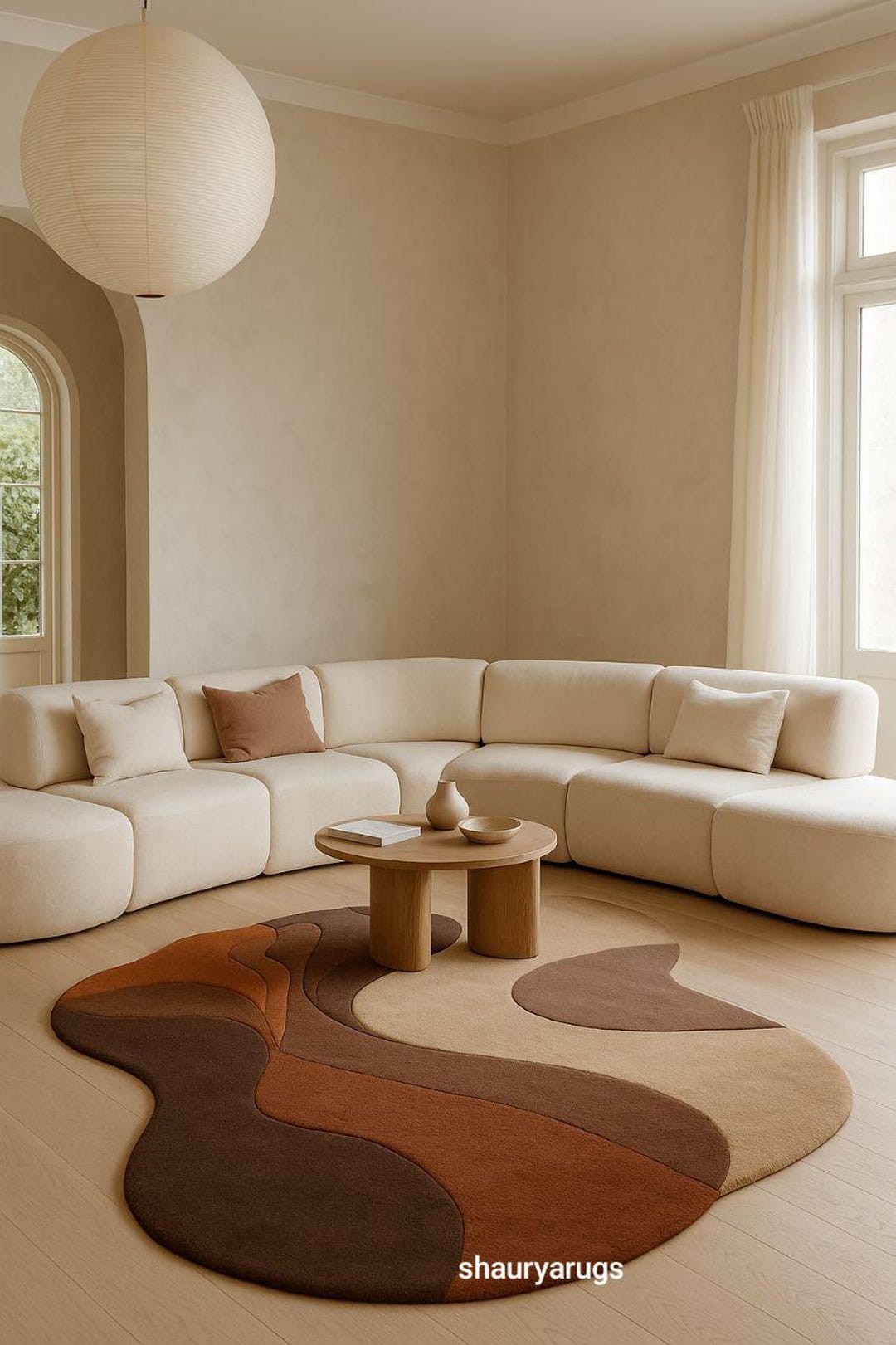 Earth Tone Abstract Rug | Modern Hand-tufted Irregular Wool Carpet ...