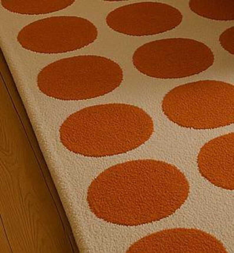Orange Polka Dot Area Rug – Hand-Tufted Modern Wool Carpet | Mid-Century Dining Room Rug | Playful Retro Floor Decor | Shaurya Rugs