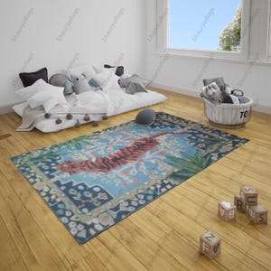 Bengal Tiger Pattern Persian Rug - Hand-Tufted with 100% Fine Wool - Carpet for Living Room and Kids&#39; Room - Hall Rugs -Unique Wool Rug Gift