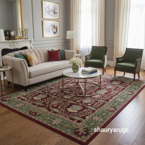 Hand Tufted Red Wool Rug - Traditional Oriental Style Floral Area Rug Living Room decor