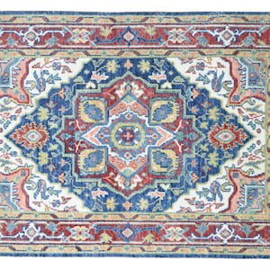 Authentic Blue Heriz Hand-Knotted Persian Turkish Rug Handmade Room Size Rugs for Living Room 6x9, 8x10, 9x12, 10x14 ft, Home Decor Area Rug