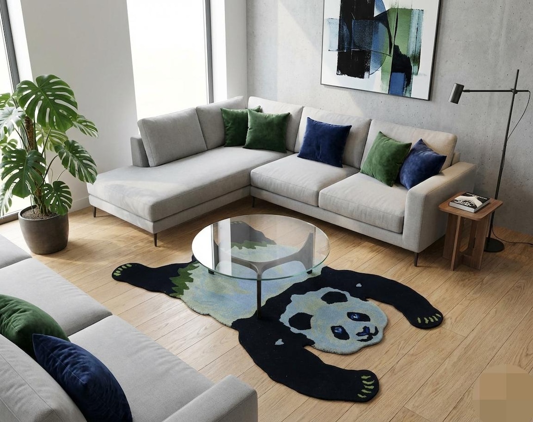 Real Panda Rug Black White Panda Rug for Kids Room, Hand Tufted Wool Animal Shape Rug ...