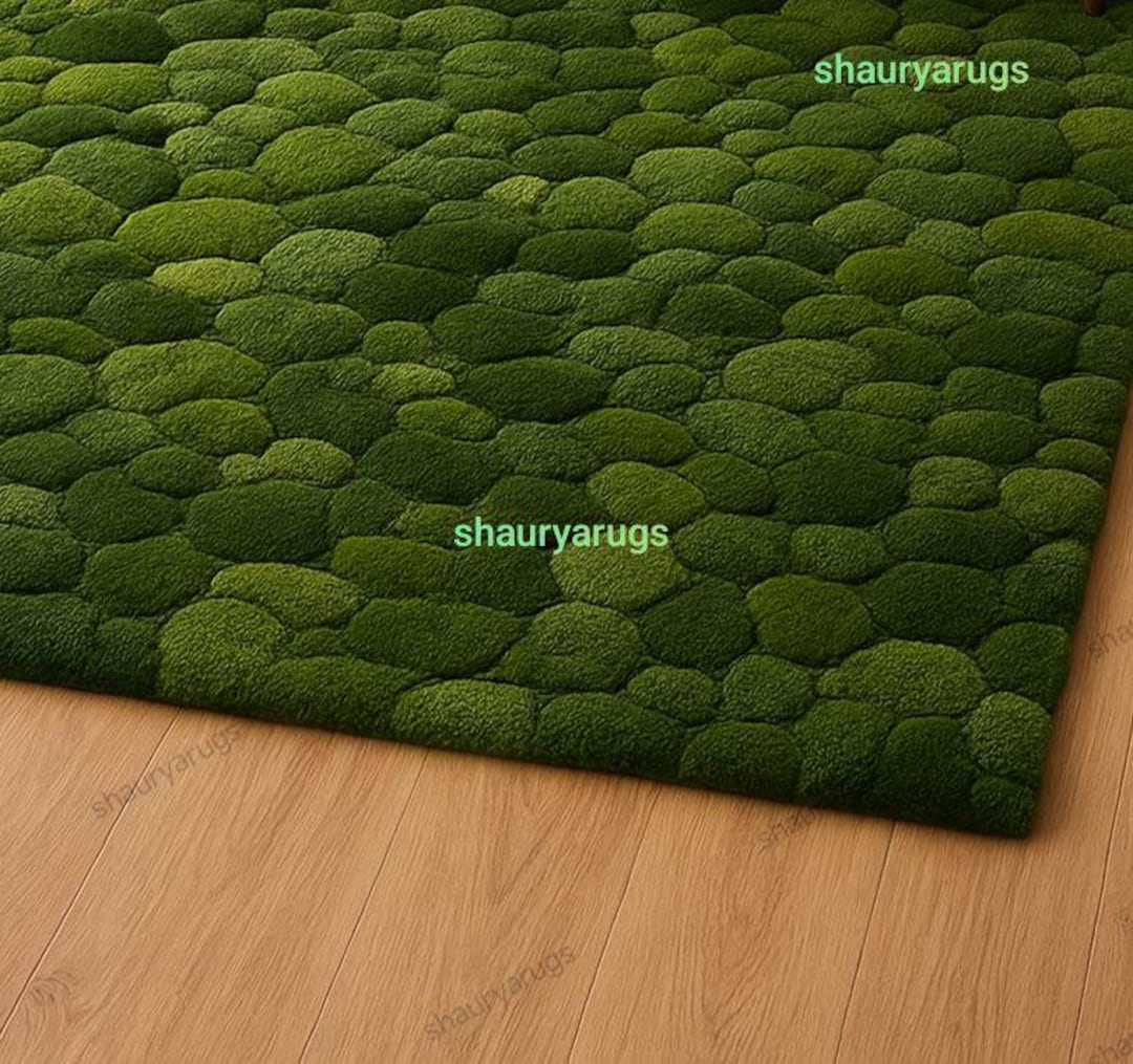 Hand-tufted Pebble Rug | Green Teal Moss Area Rug L Living Room Custom ...