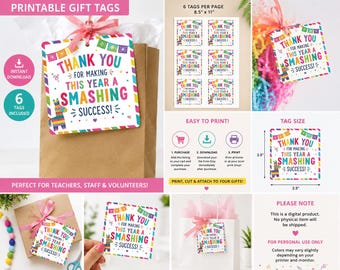 Etiquetas de regalo para agradecer a los maestros, Fiesta Smashing Success, PDF imprimible (descarga instantánea)