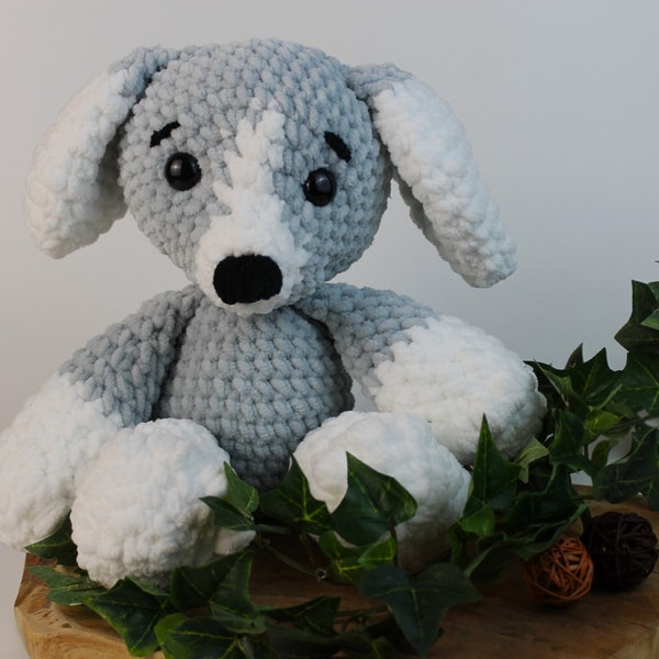 Stuffed toy dog made of soft plush wool, plush toy dog personalized, cuddly toy crocheted, dog cuddly toy