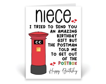 Funny Niece Birthday Card: Postbox Joke, A5 Card