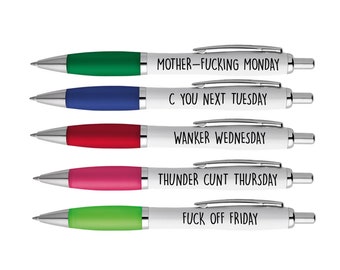 x5 Funny Pens Work Office Colleague Gifts Days Of The Week Rude Joke Pen Present Birthday Christmas Secret Santa Gifts Novelty Stationery